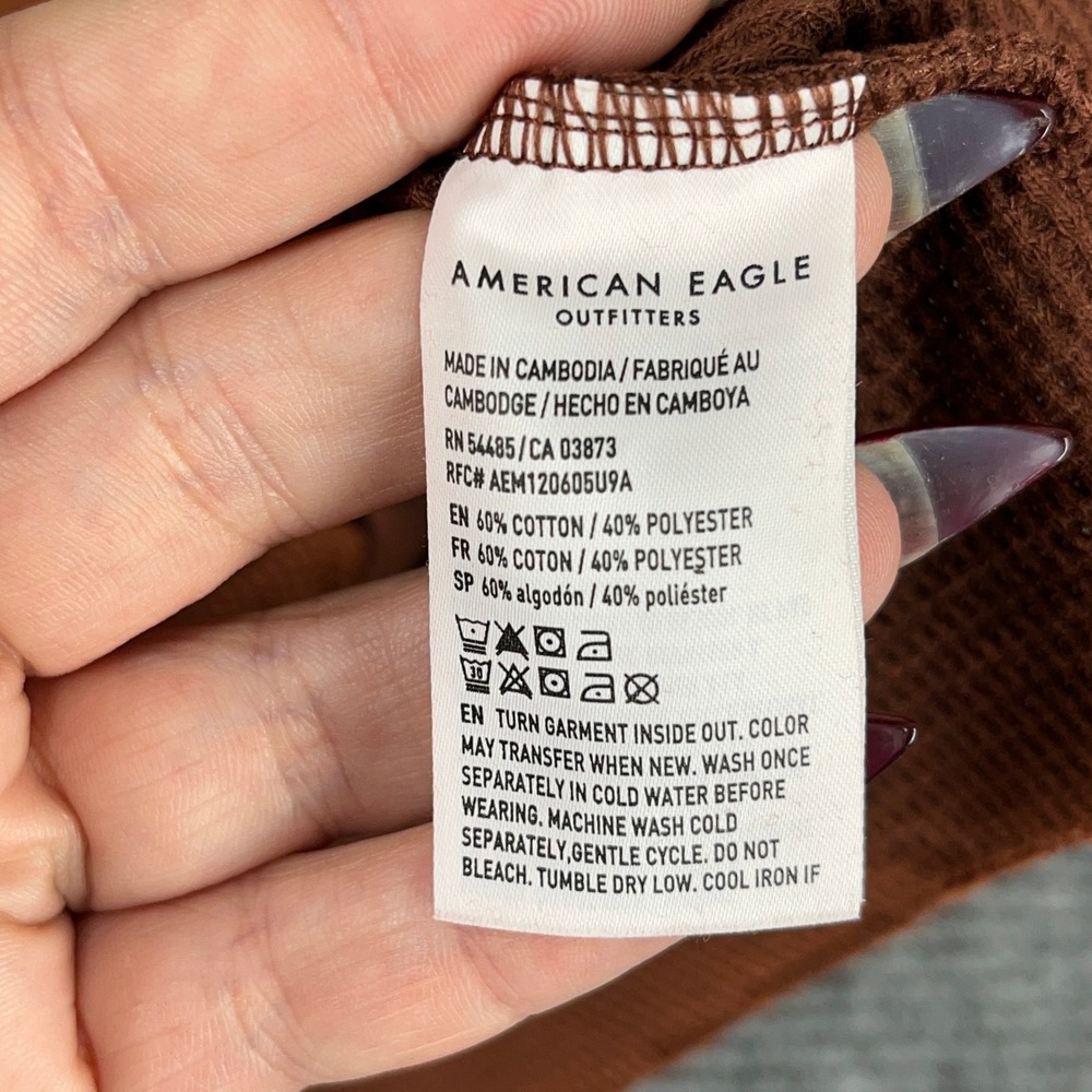 American Eagle Maine Thermal Shirt Womens M Gorpcore Cabin Core Waffle Knit Top - Picture 3 of 10